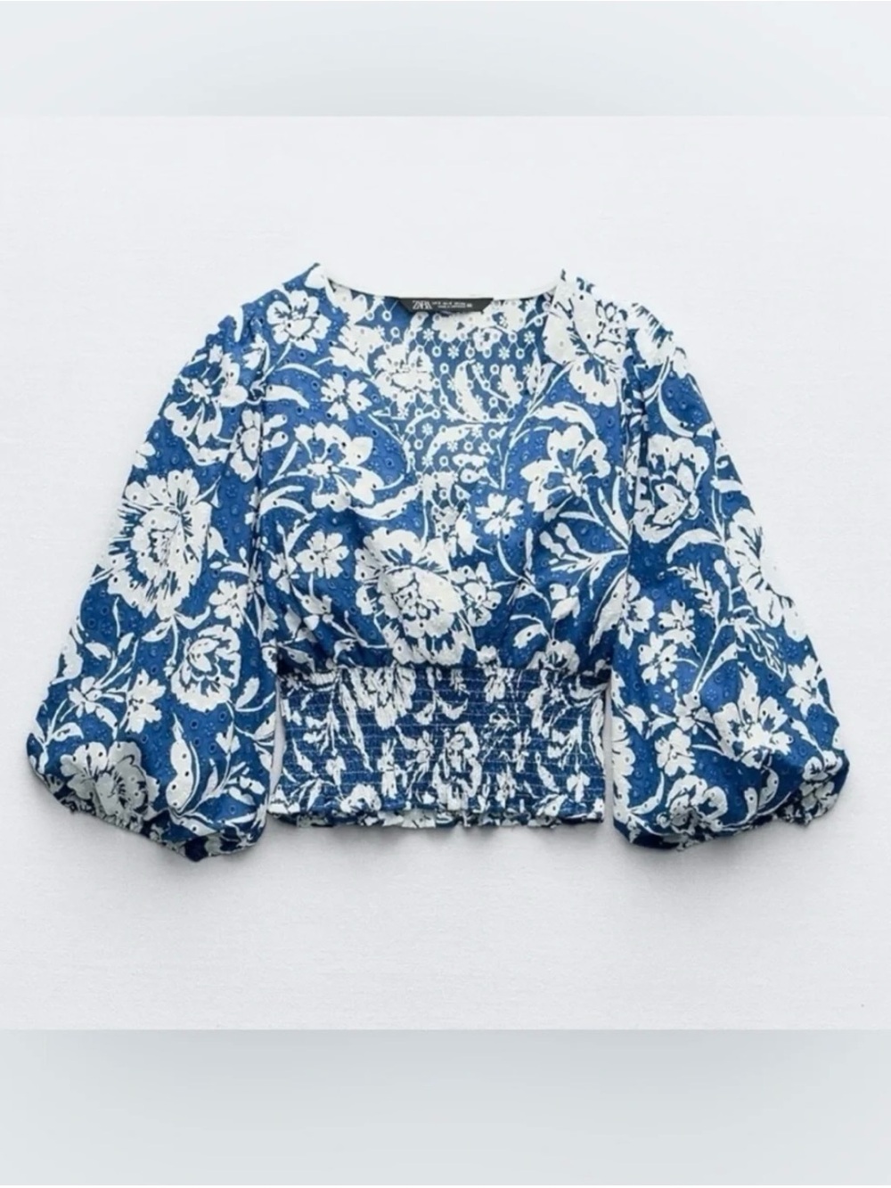 Zara blue and white eyelet blouse